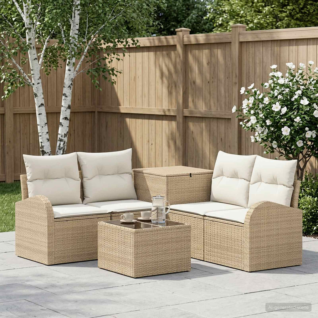 vidaXL Juego de Sofá 6 uds. Beige y blanco crema