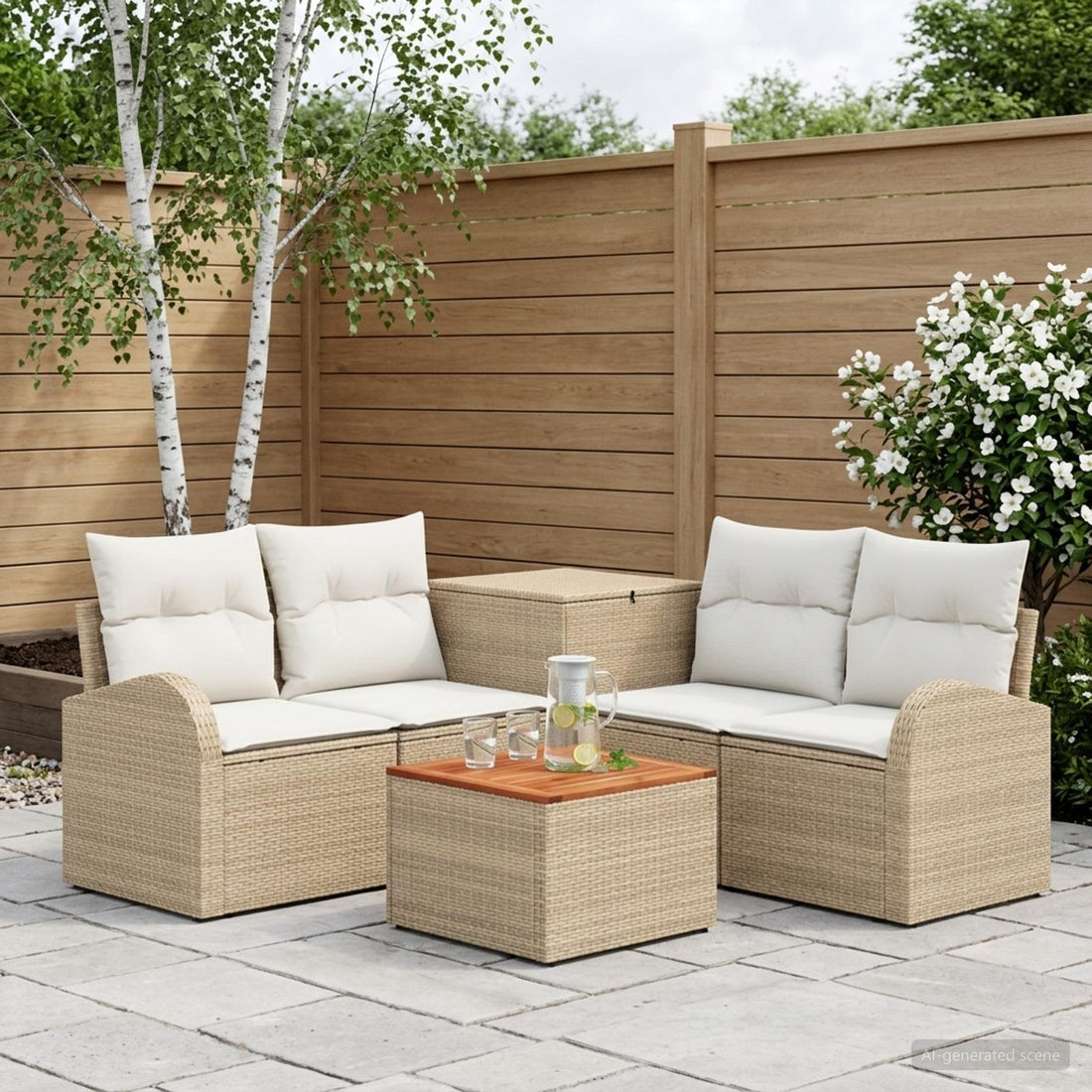 vidaXL Juego de Sofá 6 uds. Beige y blanco crema