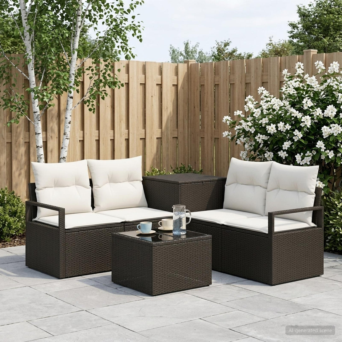 vidaXL Juego de Sofá 6 uds. Negro y Blanco Crema
