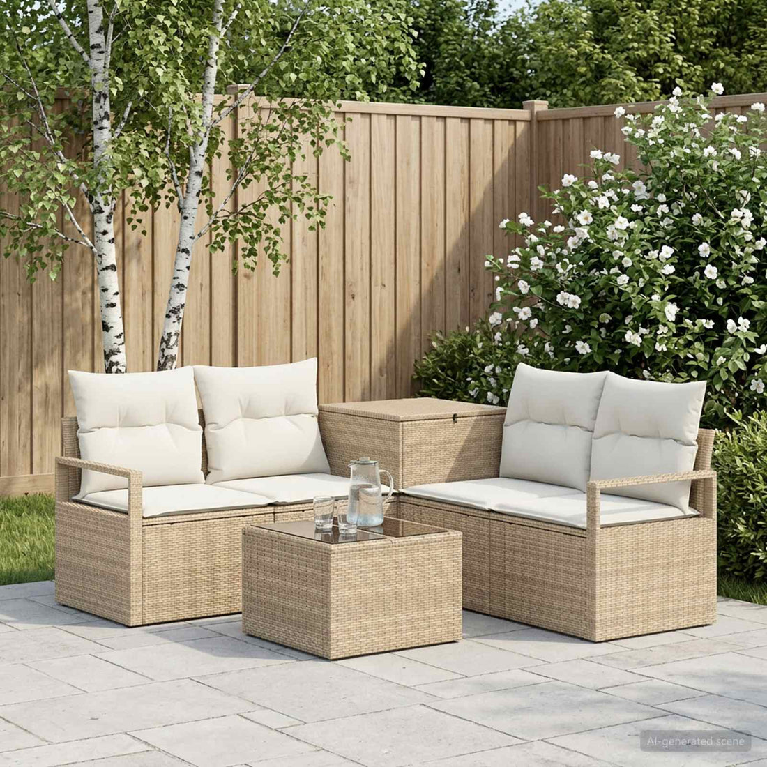 vidaXL Juego de Sofá 6 uds. Beige y blanco crema
