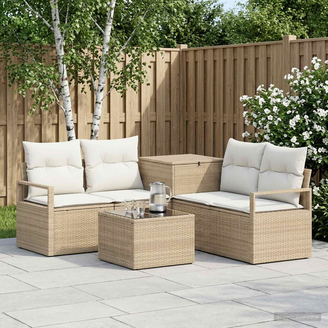 vidaXL Juego de Sofá 6 uds. Beige y blanco crema