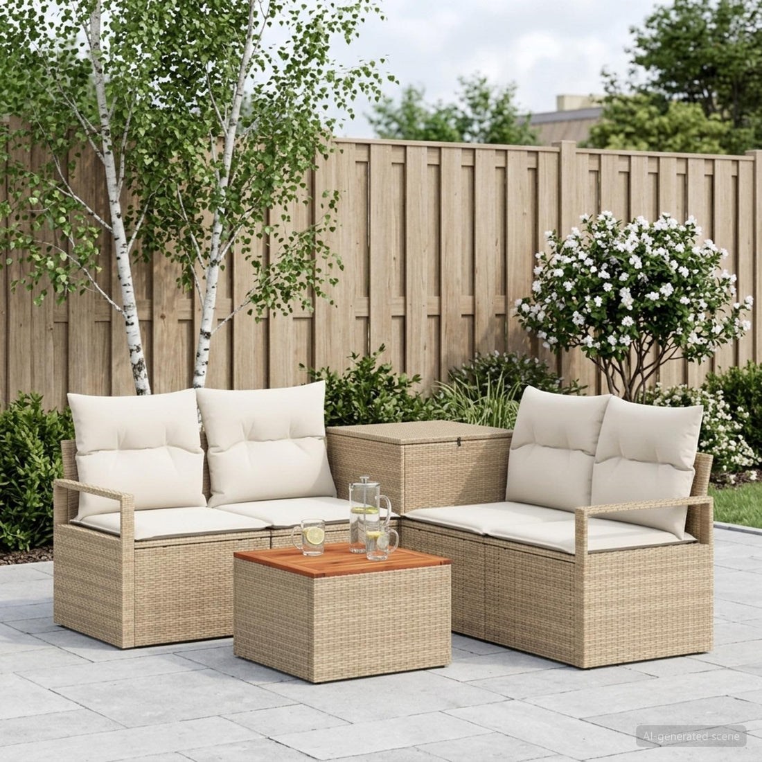 vidaXL Juego de Sofá 6 uds. Beige y blanco crema