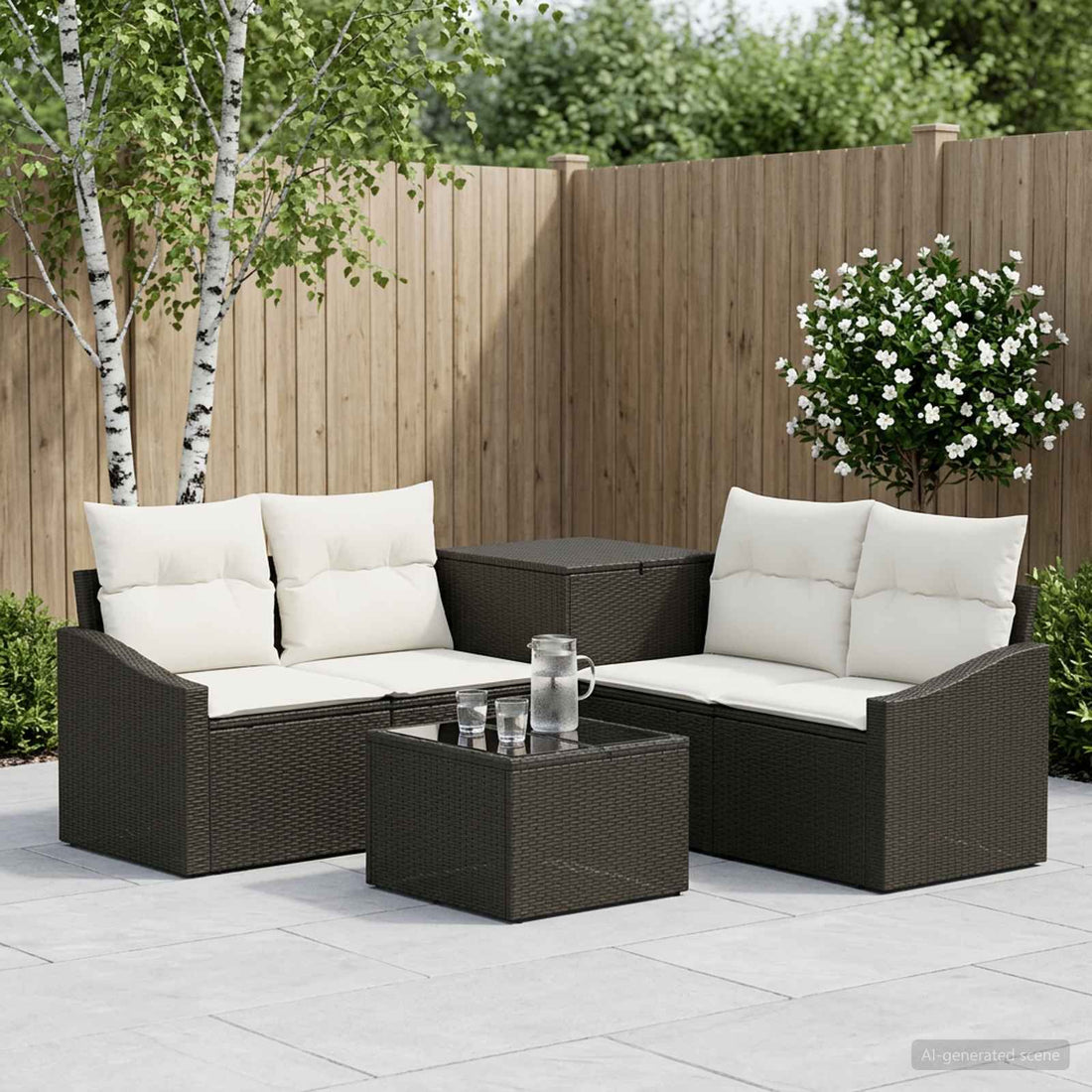 vidaXL Juego de Sofá 6 uds. Negro y Blanco Crema