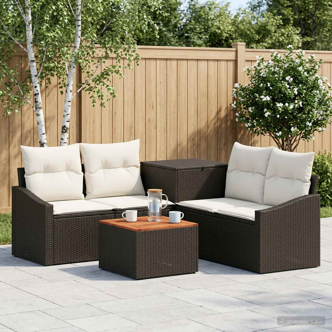 vidaXL Juego de Sofá 6 uds. Negro y Blanco Crema