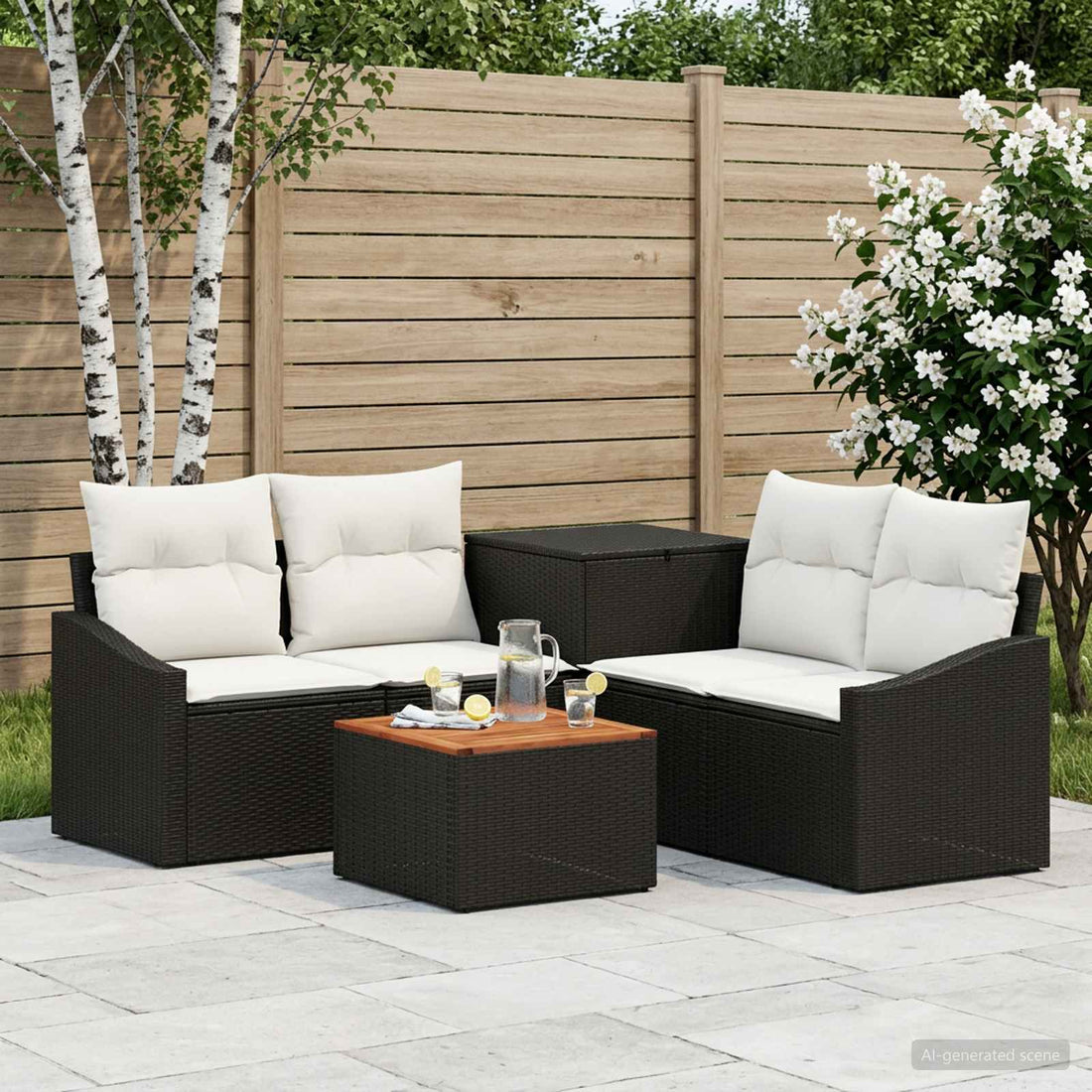 vidaXL Juego de Sofá 6 uds. Negro y Blanco Crema