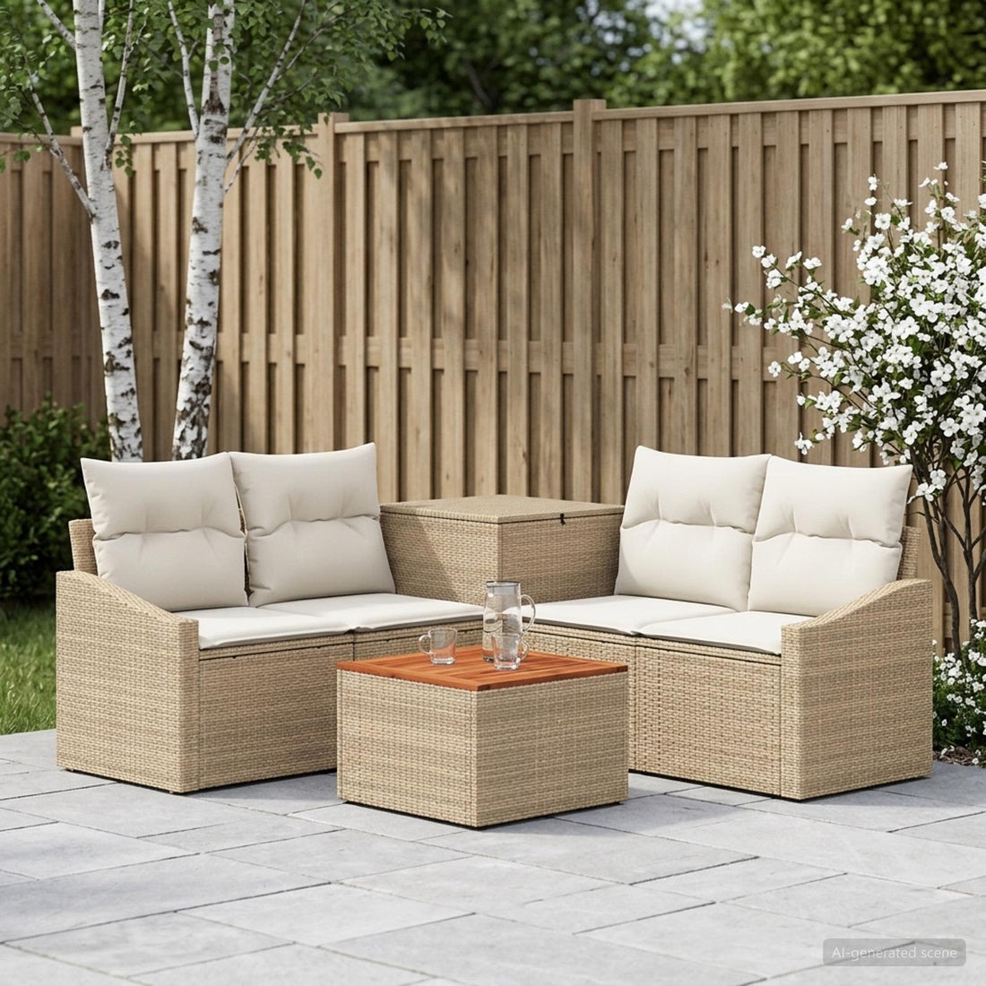 vidaXL Juego de Sofá 6 uds. Beige y blanco crema