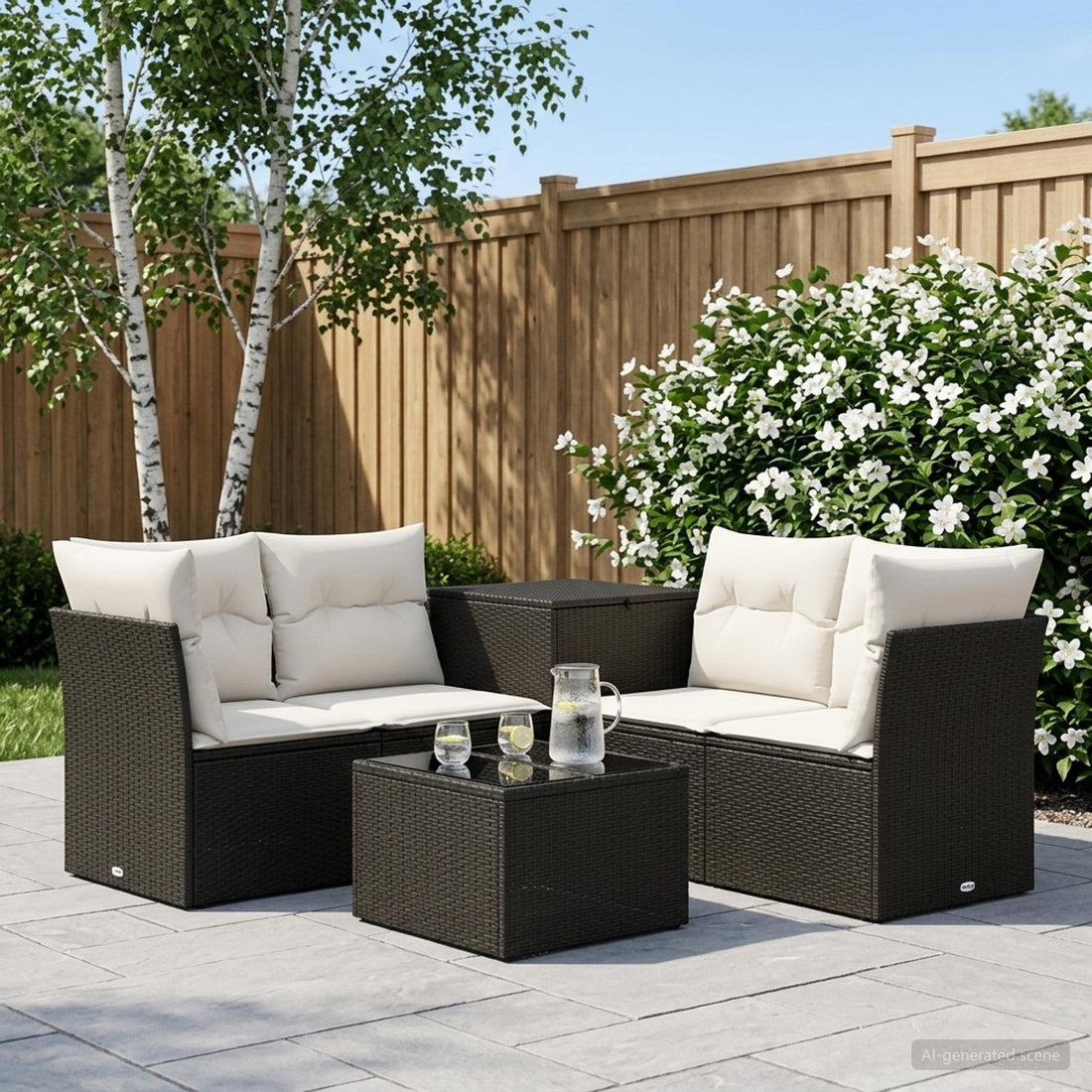 vidaXL Juego de Sofá 6 uds. Negro y Blanco Crema