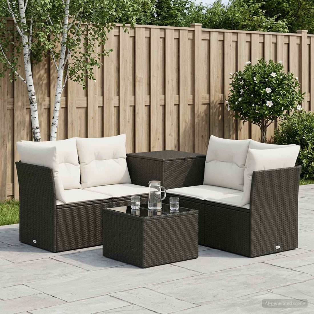 vidaXL Juego de Sofá 6 uds. Negro y Blanco Crema