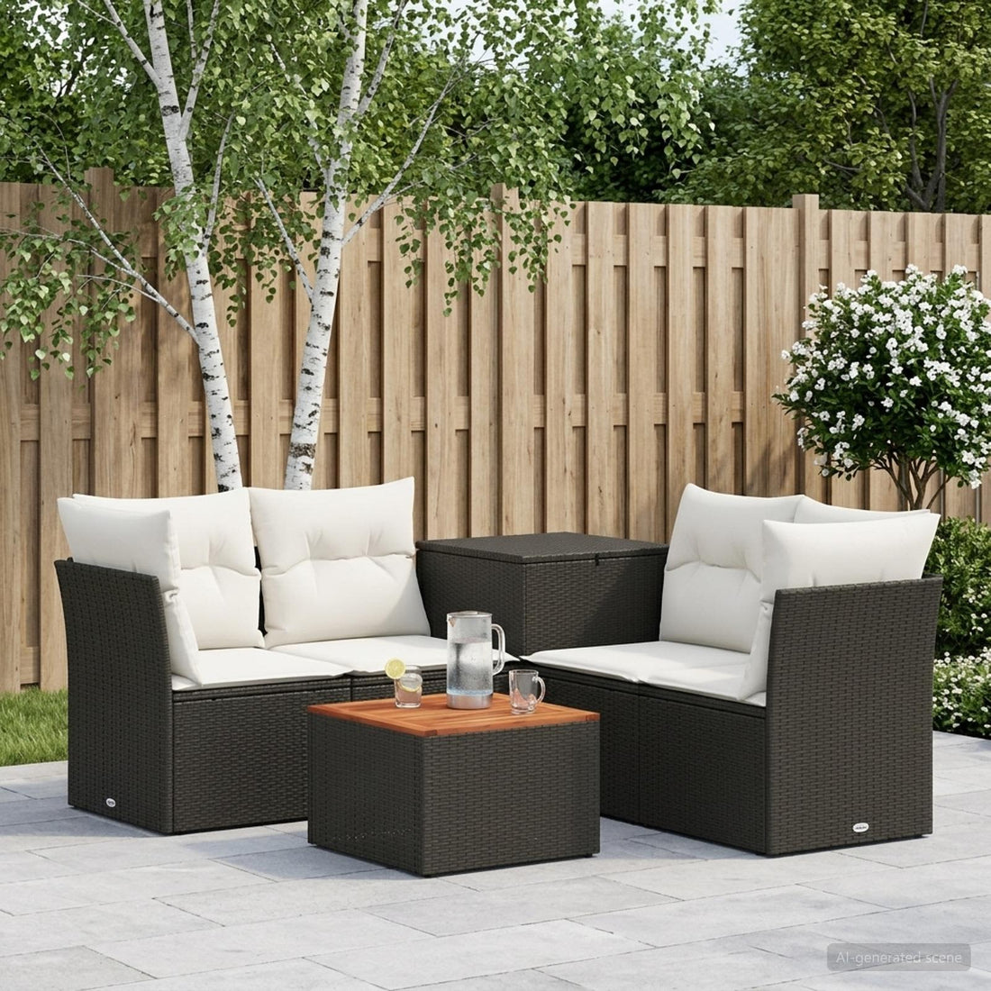 vidaXL Juego de Sofá 6 uds. Negro y Blanco Crema
