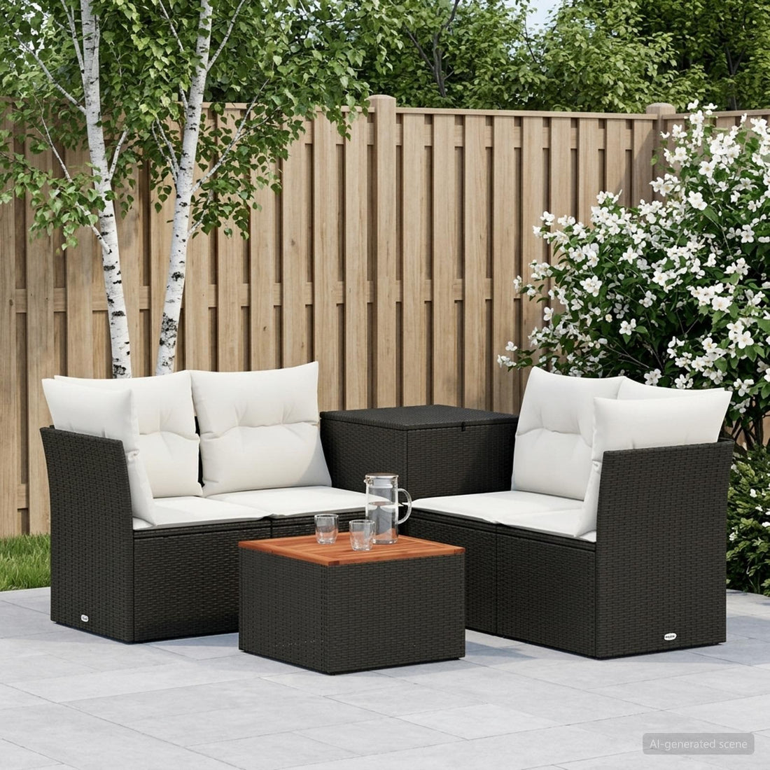 vidaXL Juego de Sofá 6 uds. Negro y Blanco Crema