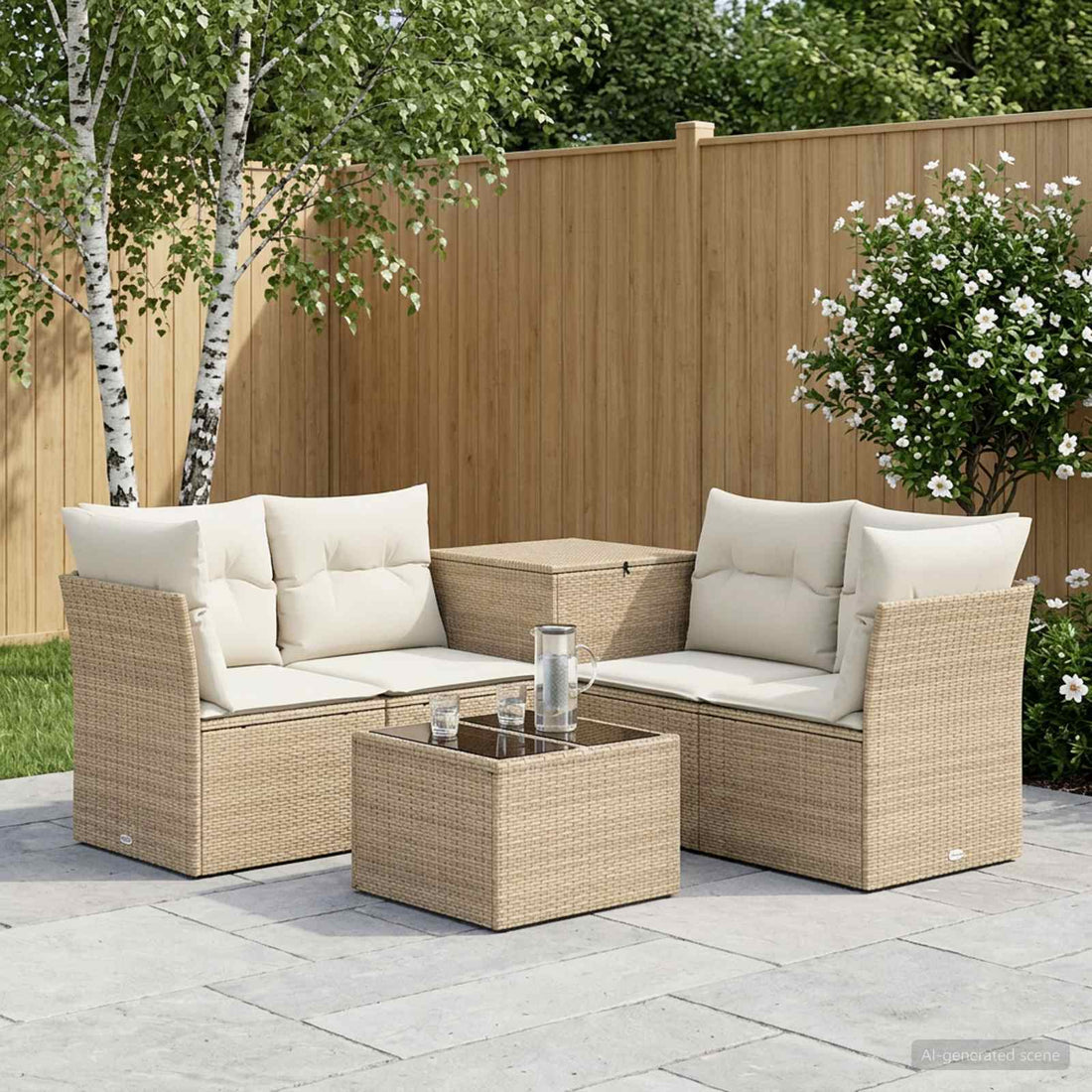 vidaXL Juego de Sofá 6 uds. Beige y blanco crema