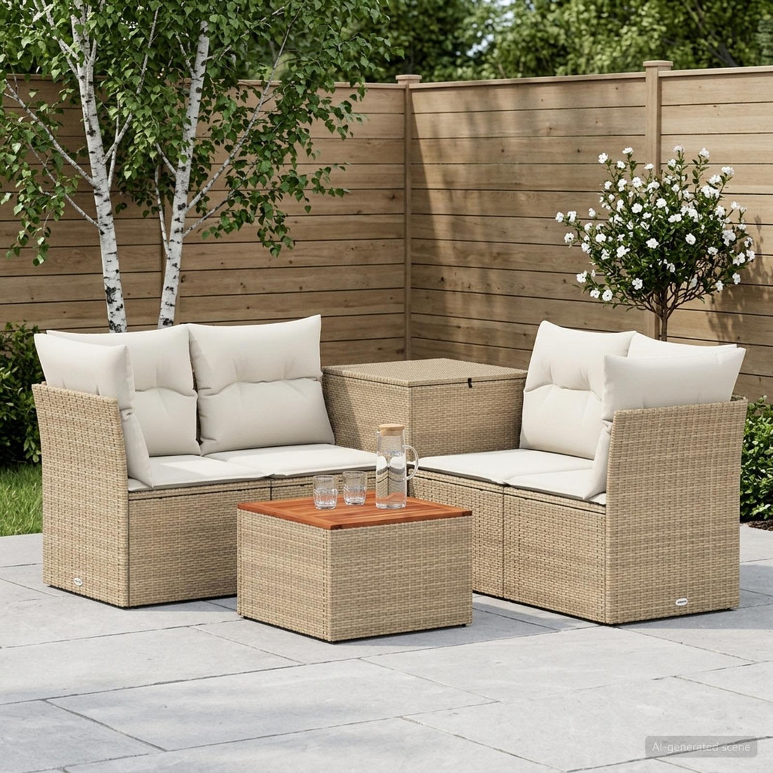 vidaXL Juego de Sofá 6 uds. Beige y blanco crema