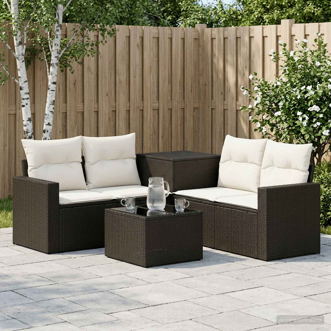 vidaXL Juego de Sofá 6 uds. Negro y Blanco Crema
