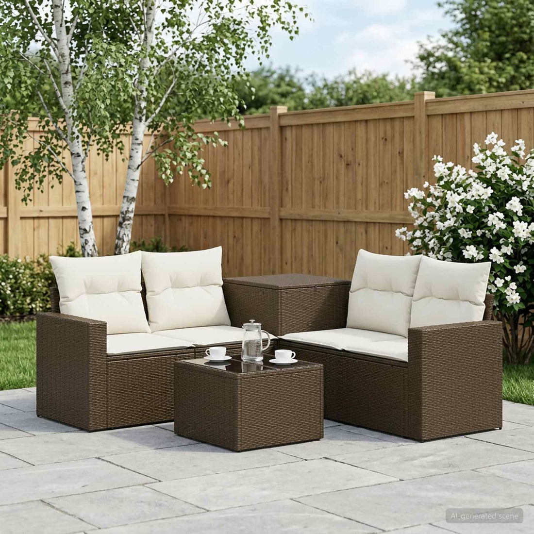 vidaXL Juego de Sofá 6 uds. Marrón y Crema Blanca
