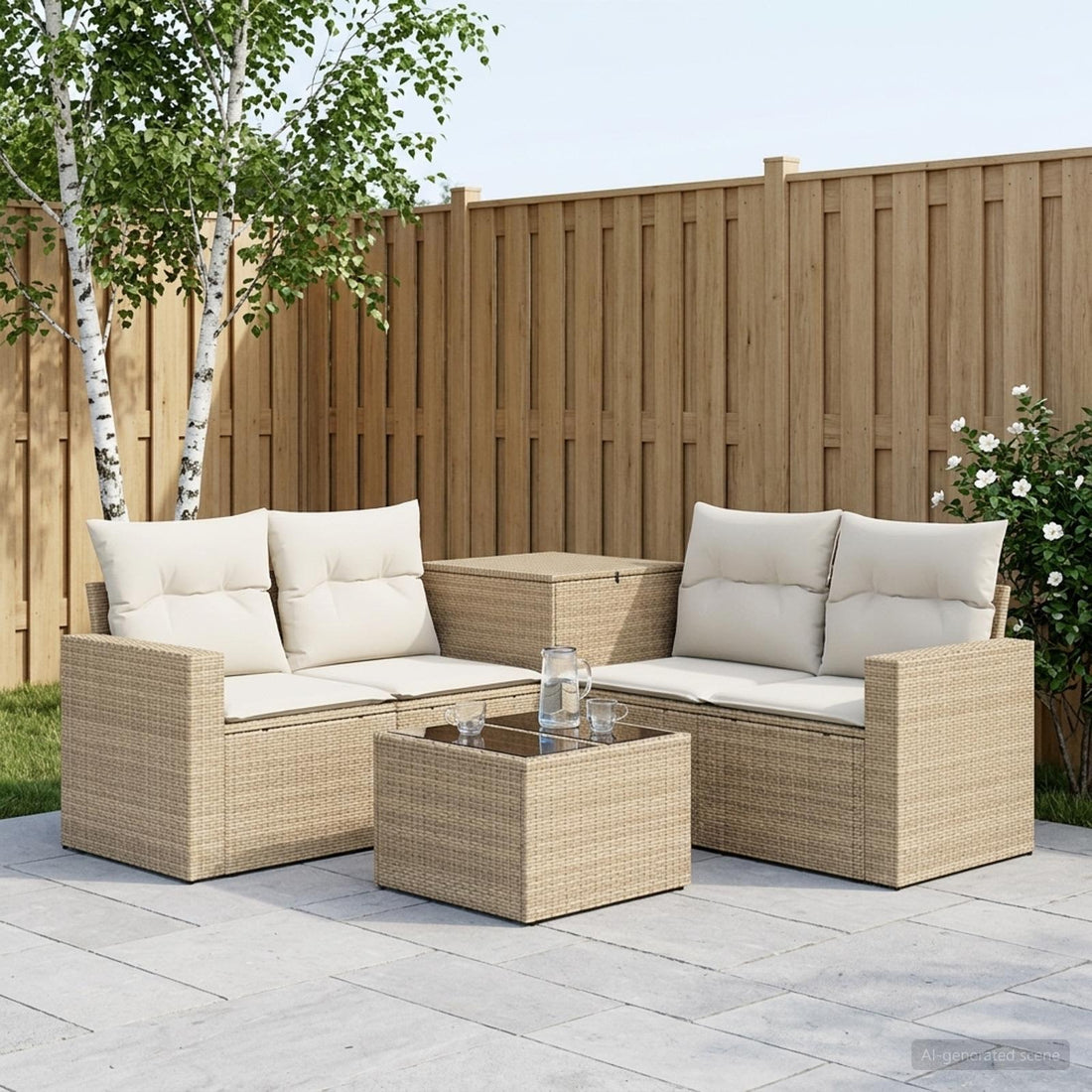 vidaXL Juego de Sofá 6 uds. Beige y blanco crema