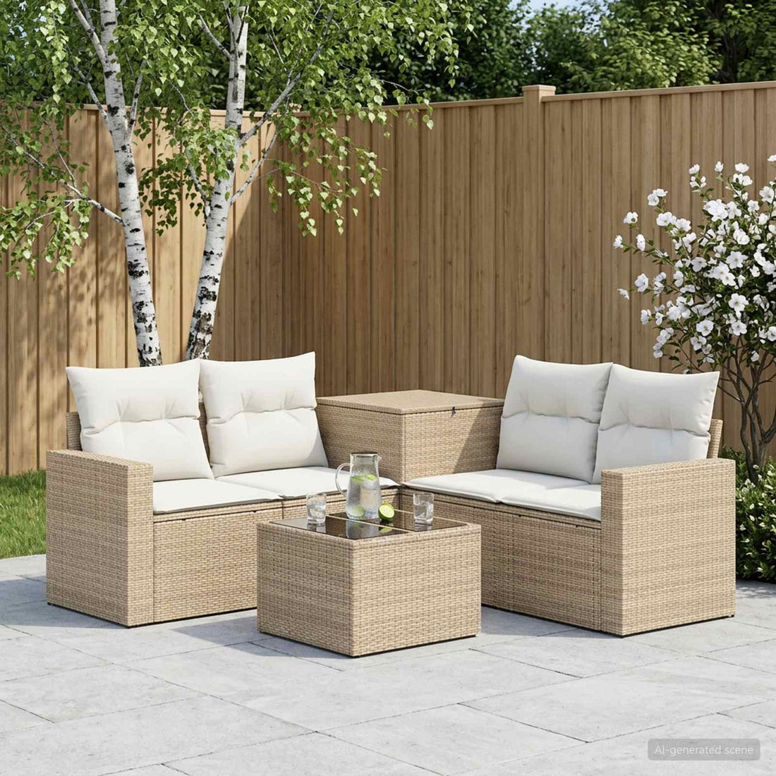 vidaXL Juego de Sofá 6 uds. Beige y blanco crema