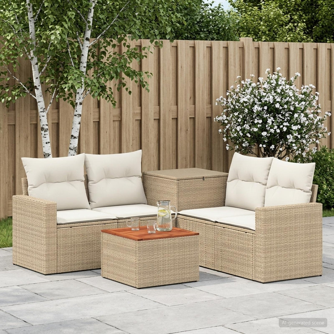 vidaXL Juego de Sofá 6 uds. Beige y blanco crema