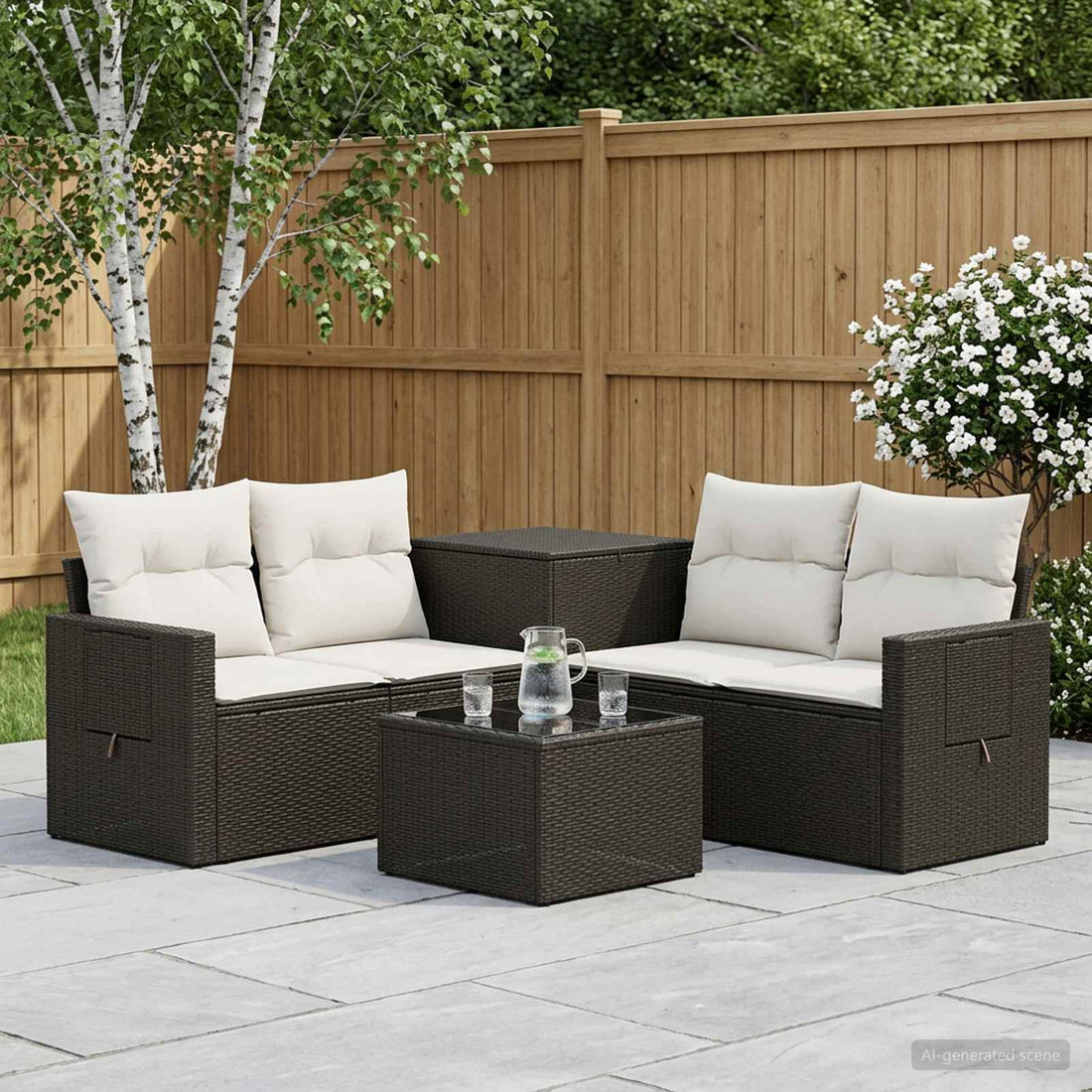 vidaXL Juego de Sofá 6 uds. Negro y Blanco Crema