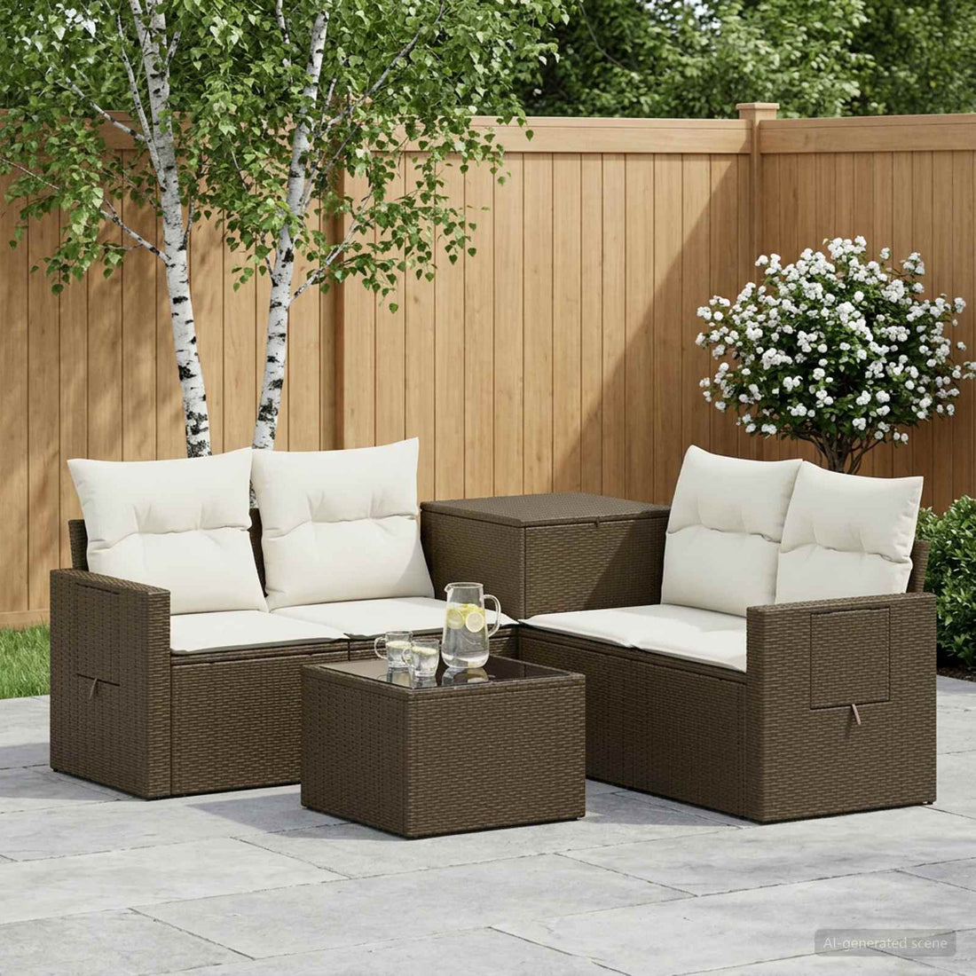 vidaXL Juego de Sofá 6 uds. Marrón y Crema Blanca