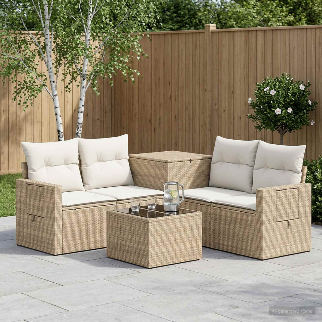 vidaXL Juego de Sofá 6 uds. Beige y blanco crema