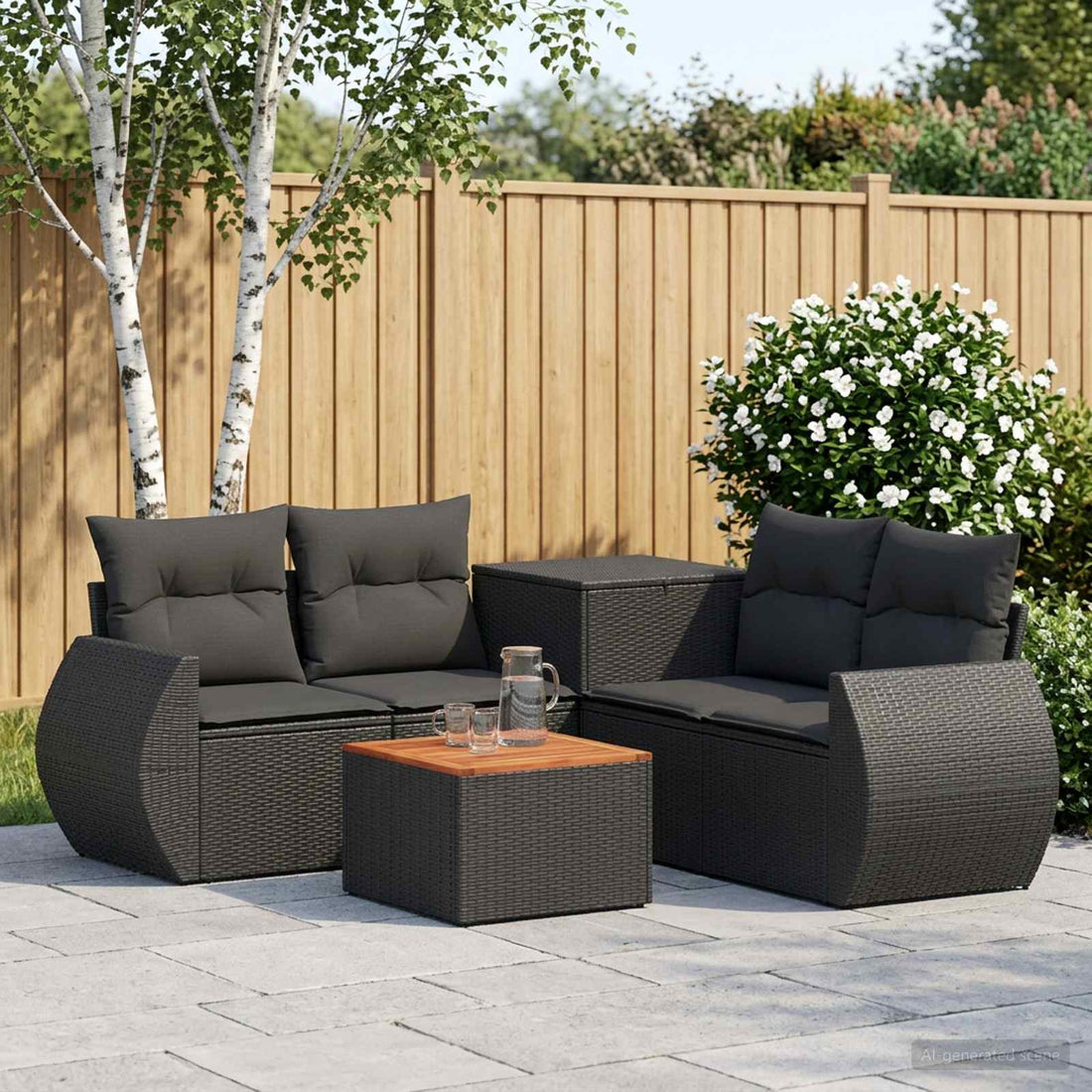 vidaXL Juego de Sofá 6 uds. Negro Ratán sintético y acero