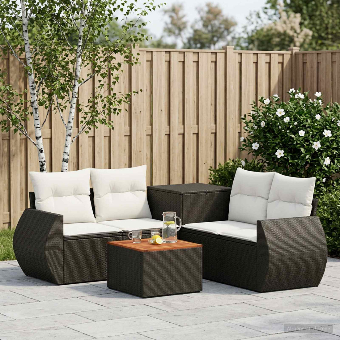 vidaXL Juego de Sofá 6 uds. Negro y Blanco Crema