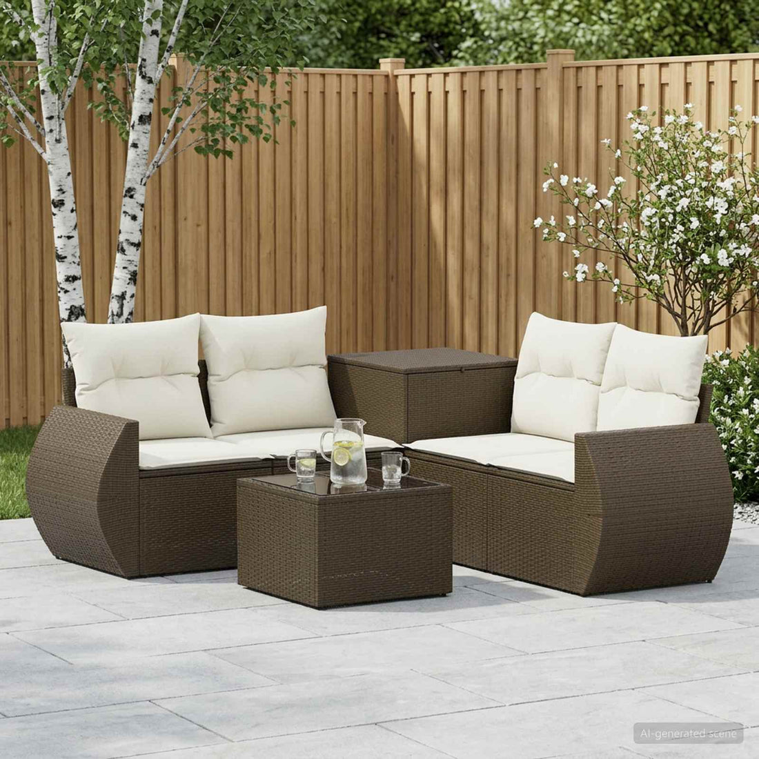vidaXL Juego de Sofá 6 uds. Marrón y Crema Blanca