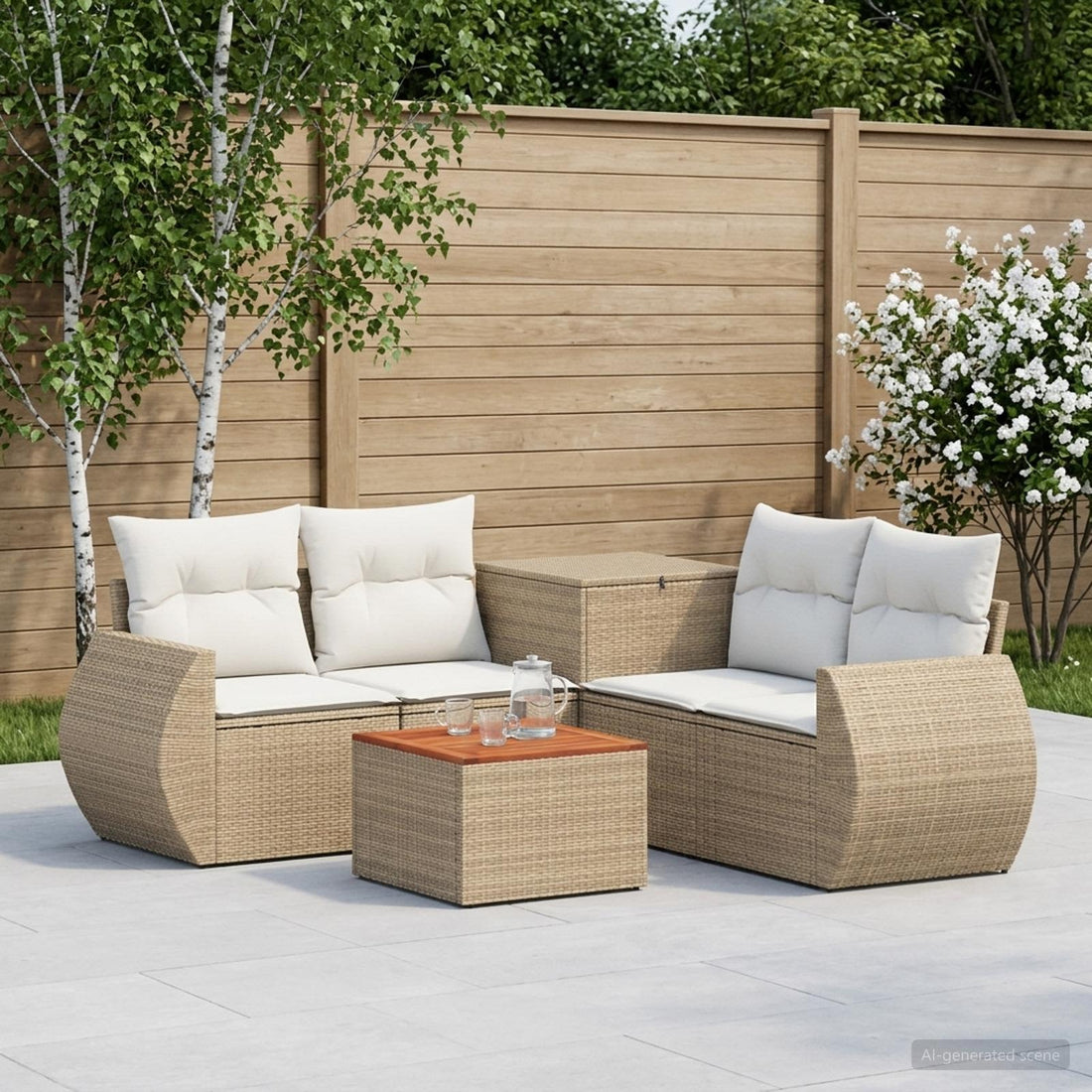 vidaXL Juego de Sofá 6 uds. Beige y blanco crema