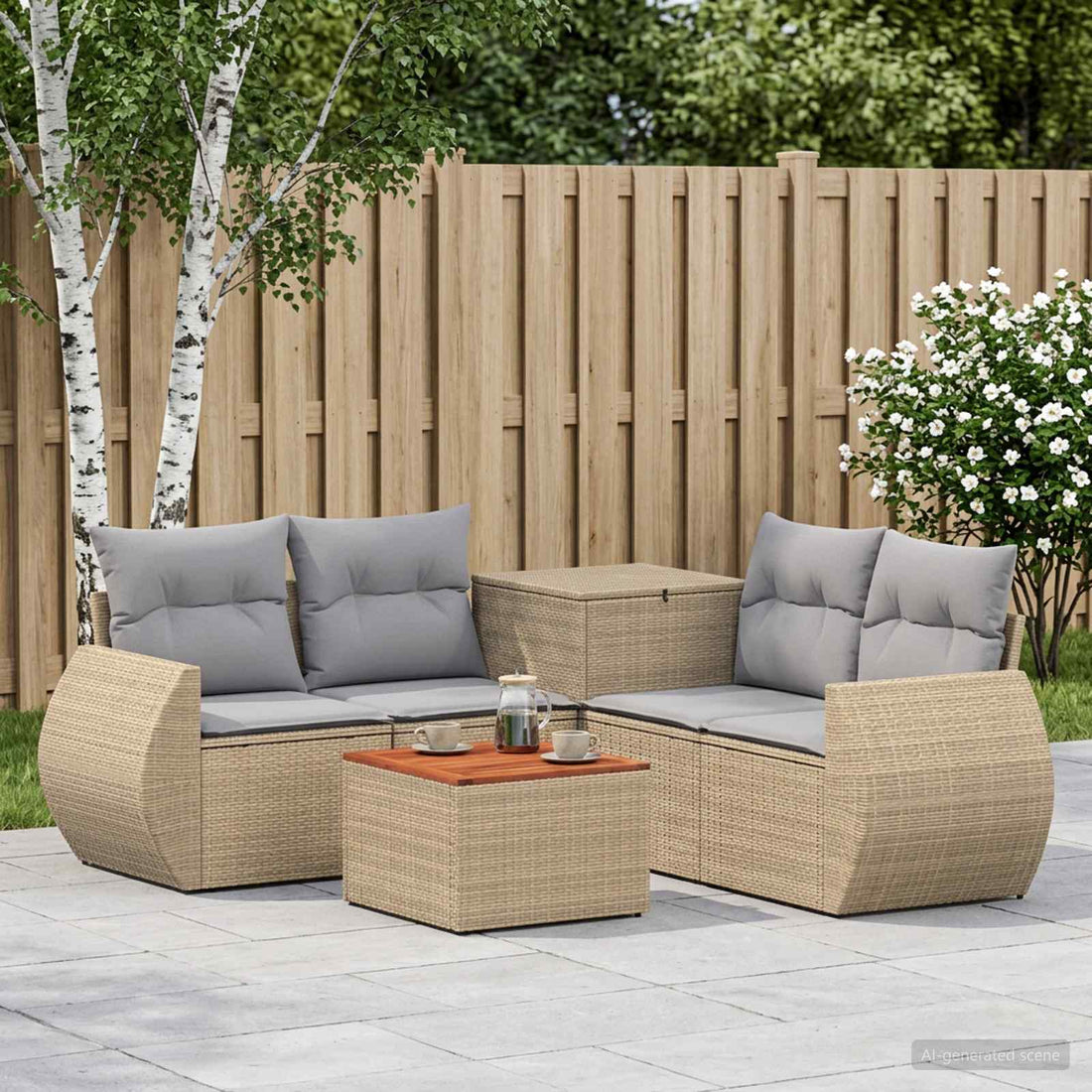 vidaXL Juego de Sofá 6 uds. Beige y Gris Claro Ratán sintético y acero
