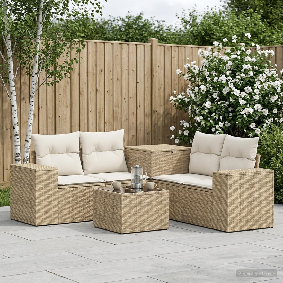 vidaXL Juego de Sofá 6 uds. Beige y blanco crema