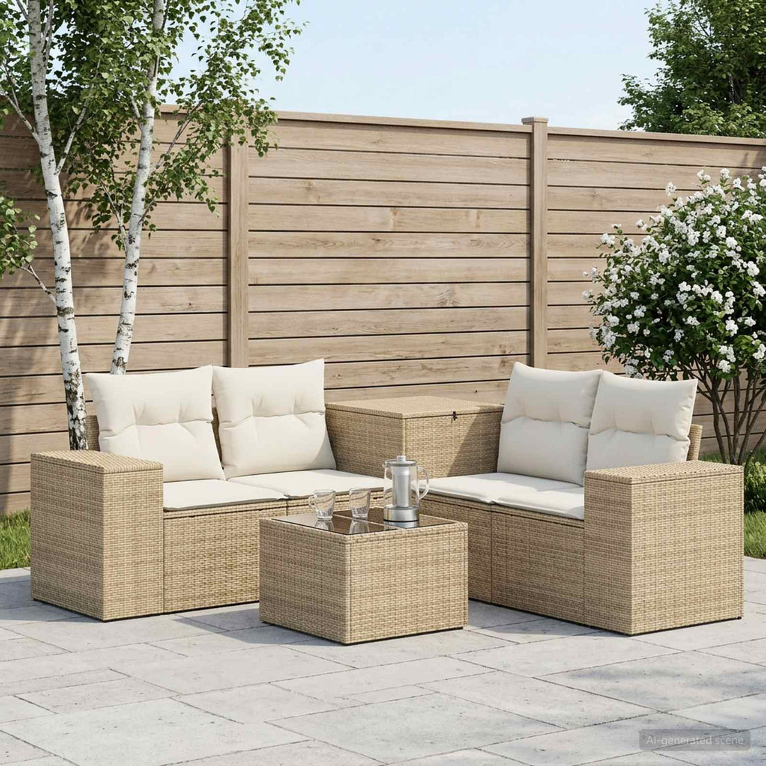 vidaXL Juego de Sofá 6 uds. Beige y blanco crema