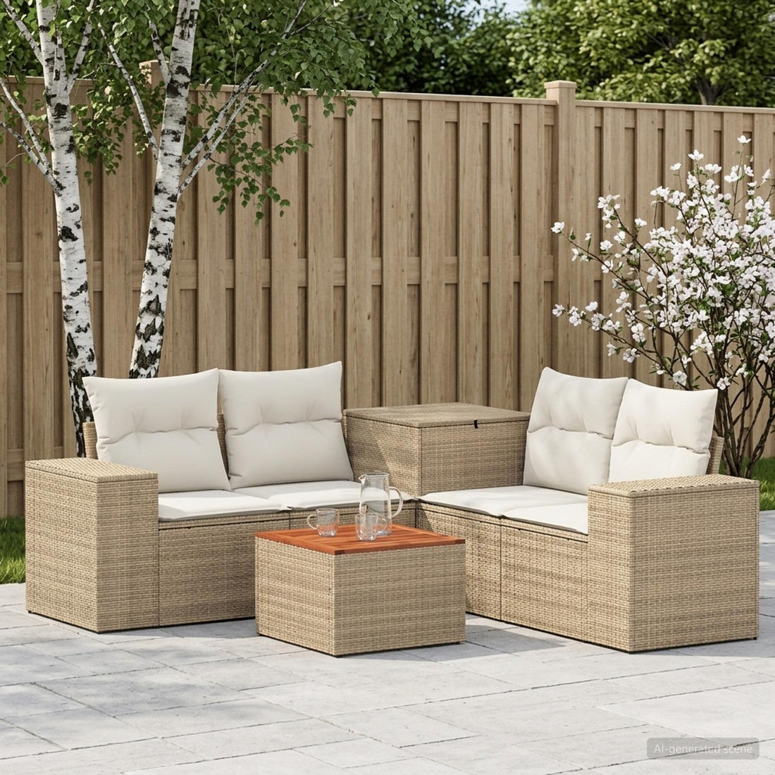 vidaXL Juego de Sofá 6 uds. Beige y blanco crema