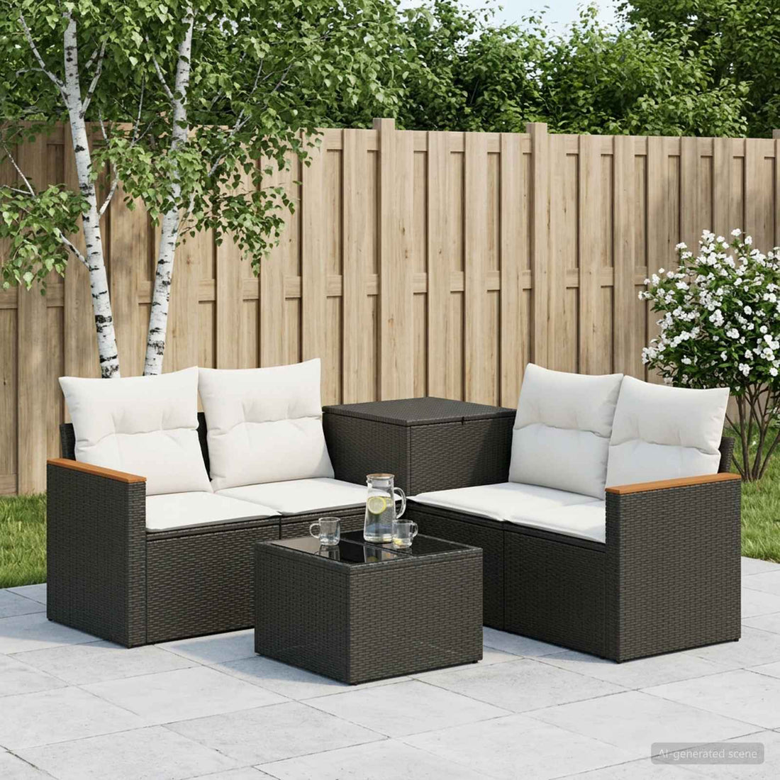 vidaXL Juego de Sofá 6 uds. Negro y Blanco Crema