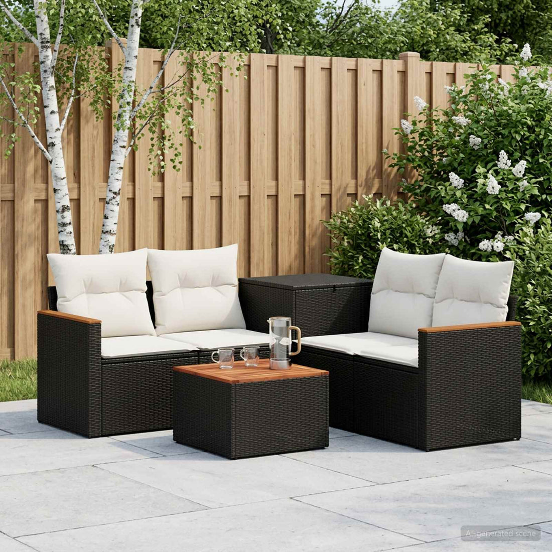 vidaXL Juego de Sofá 6 uds. Negro y Blanco Crema
