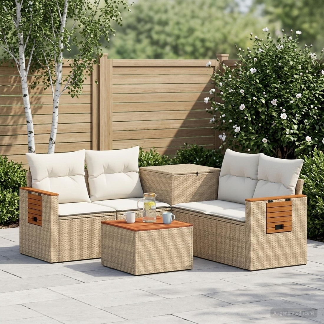 vidaXL Juego de Sofá 6 uds. Beige y blanco crema