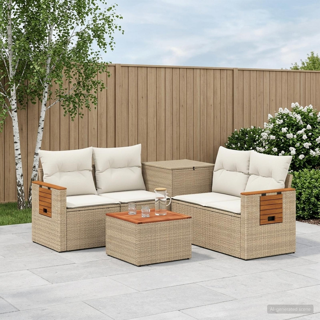 vidaXL Juego de Sofá 6 uds. Beige y blanco crema
