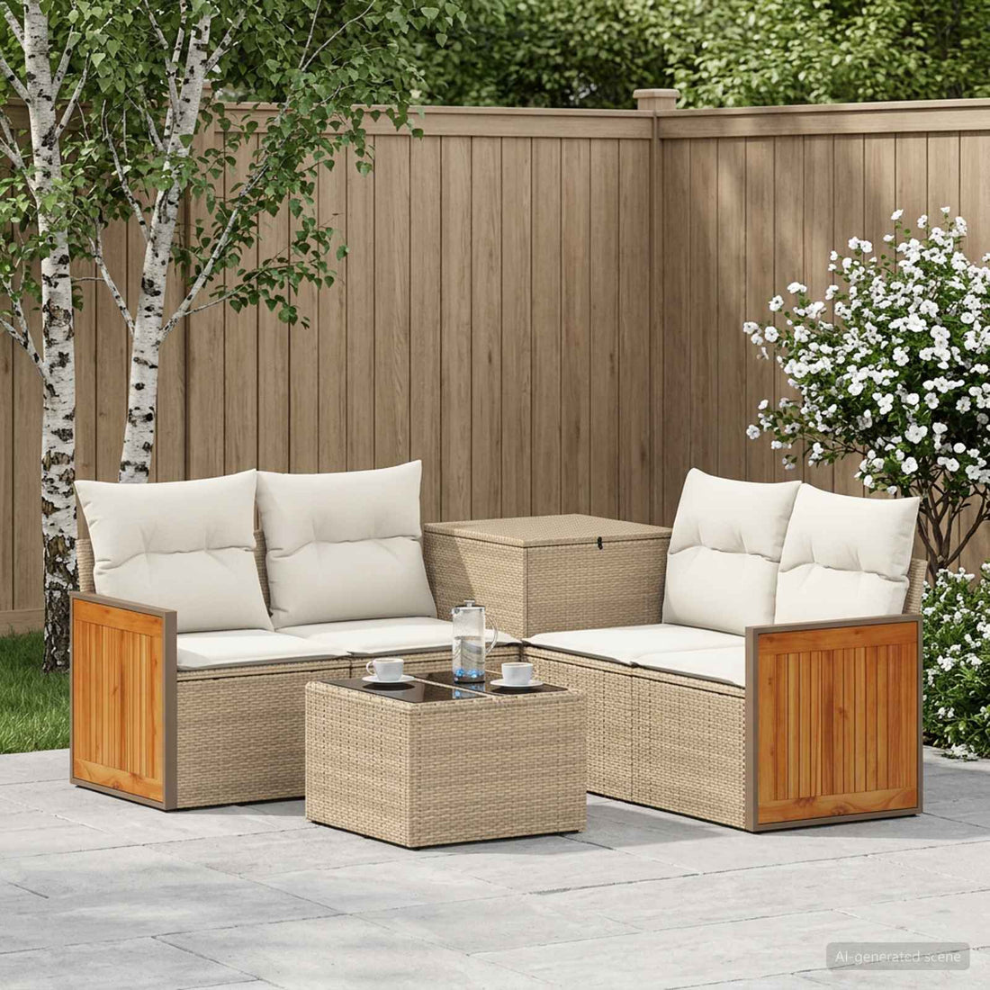 vidaXL Juego de Sofá 6 uds. Beige y blanco crema