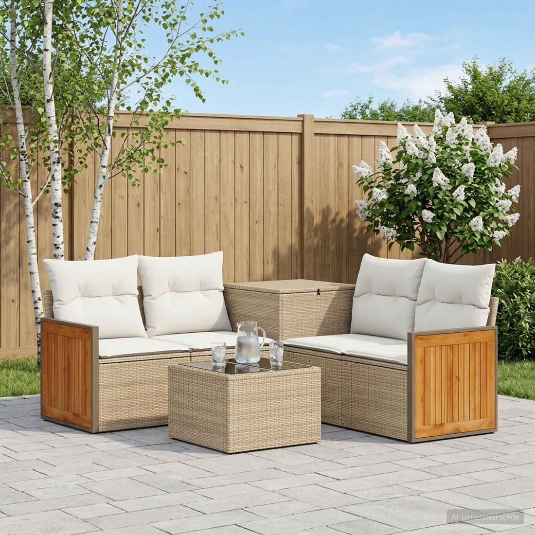 vidaXL Juego de Sofá 6 uds. Beige y blanco crema
