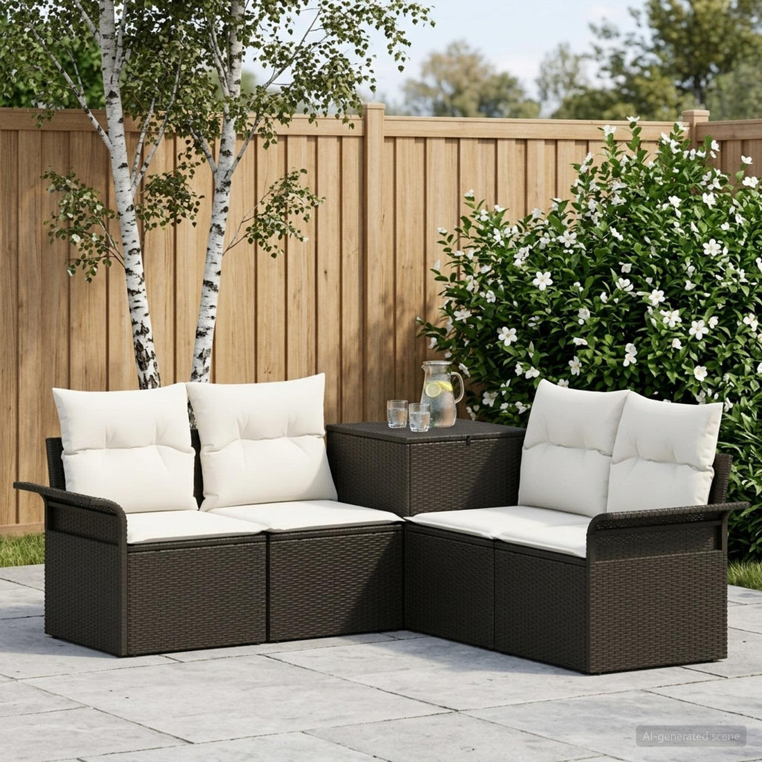 vidaXL Juego de Sofá 5 uds. Negro y Blanco Crema