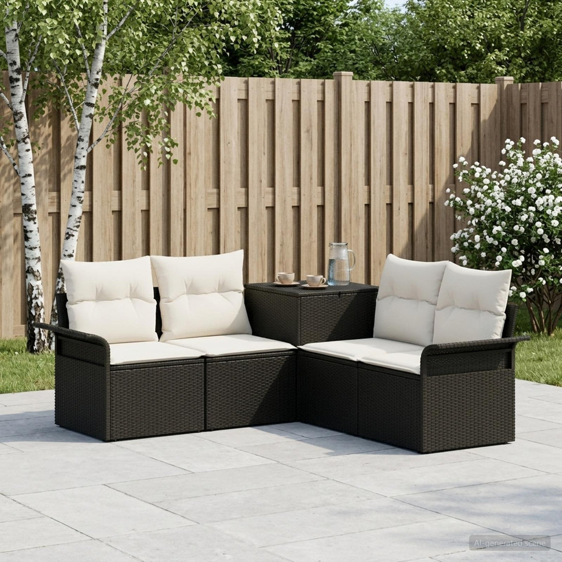 vidaXL Juego de Sofá 5 uds. Negro y Blanco Crema