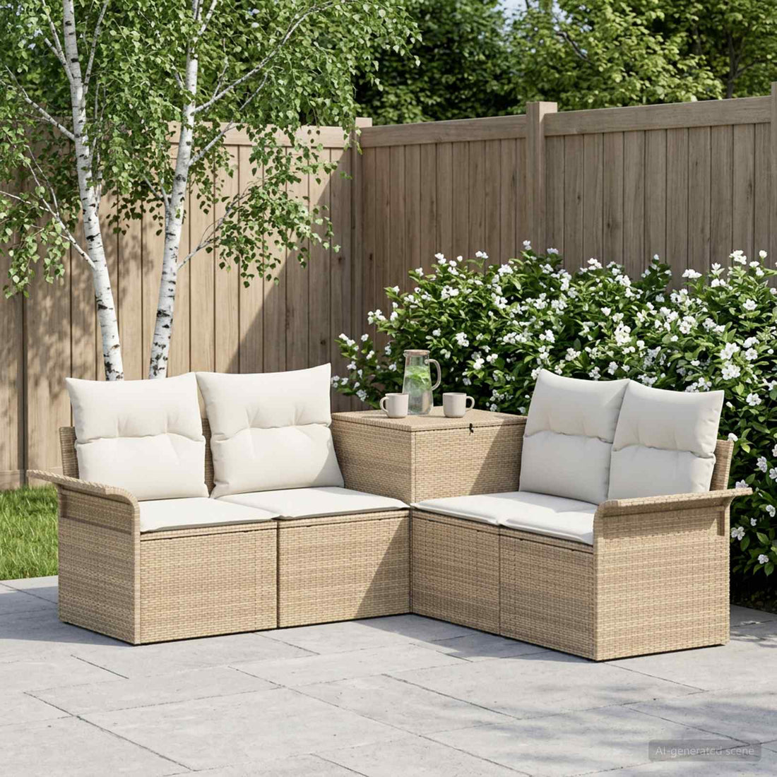 vidaXL Juego de Sofá 5 uds. Beige y blanco crema