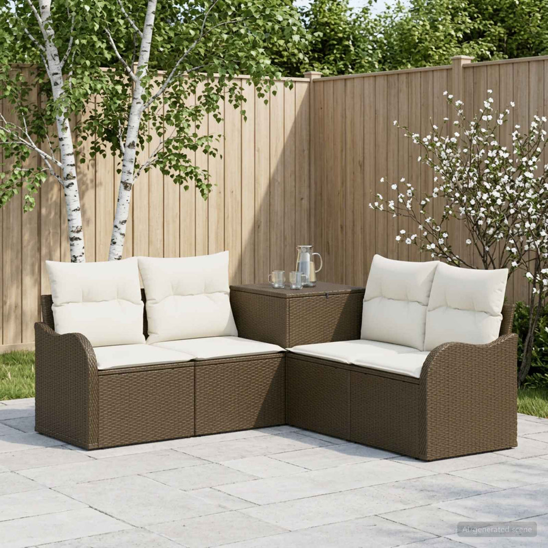 vidaXL Juego de Sofá 5 uds. Marrón y Crema Blanca