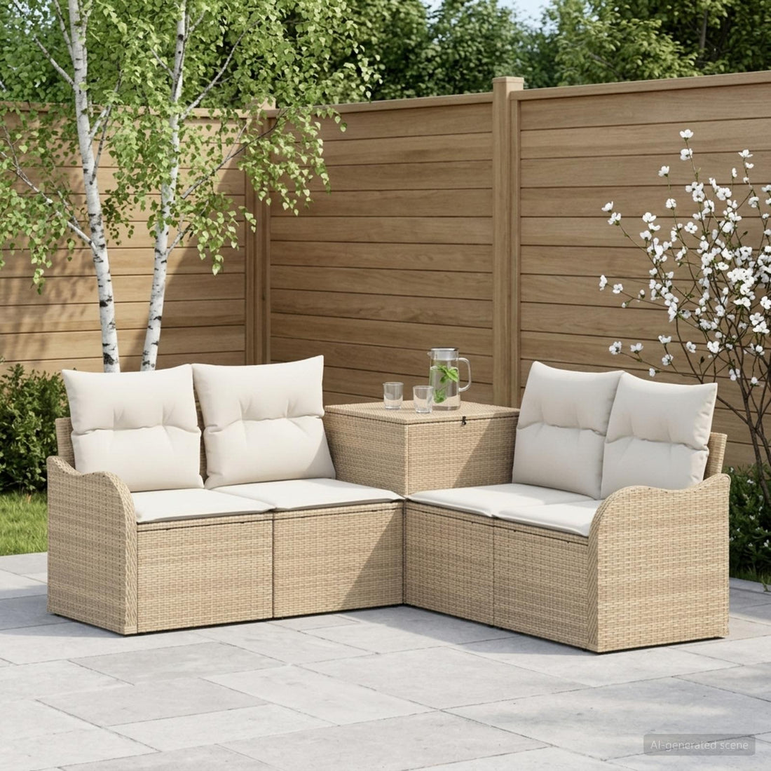 vidaXL Juego de Sofá 5 uds. Beige y blanco crema