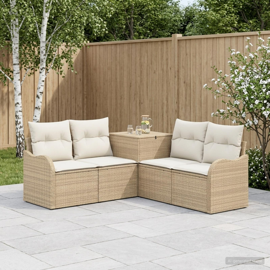 vidaXL Juego de Sofá 5 uds. Beige y blanco crema