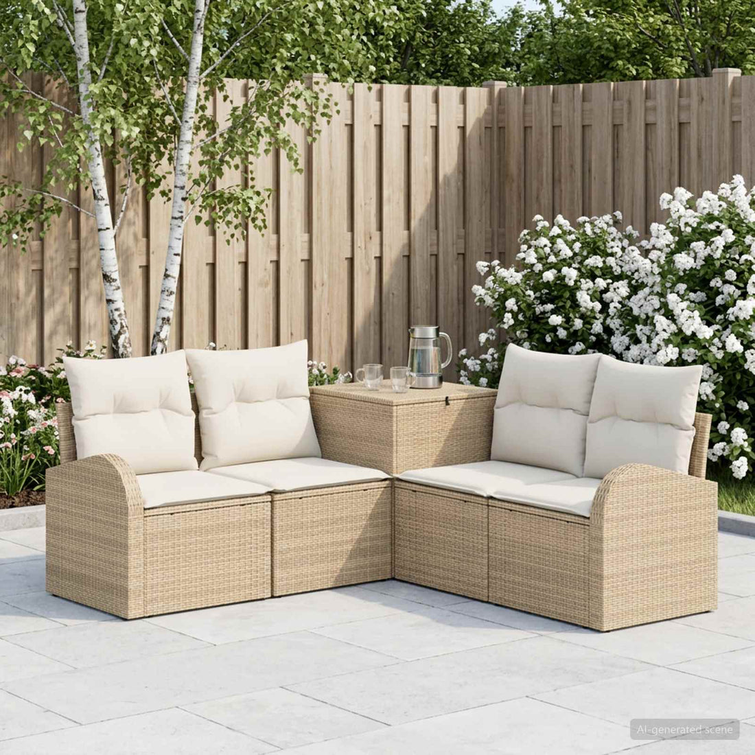 vidaXL Juego de Sofá 5 uds. Beige y blanco crema