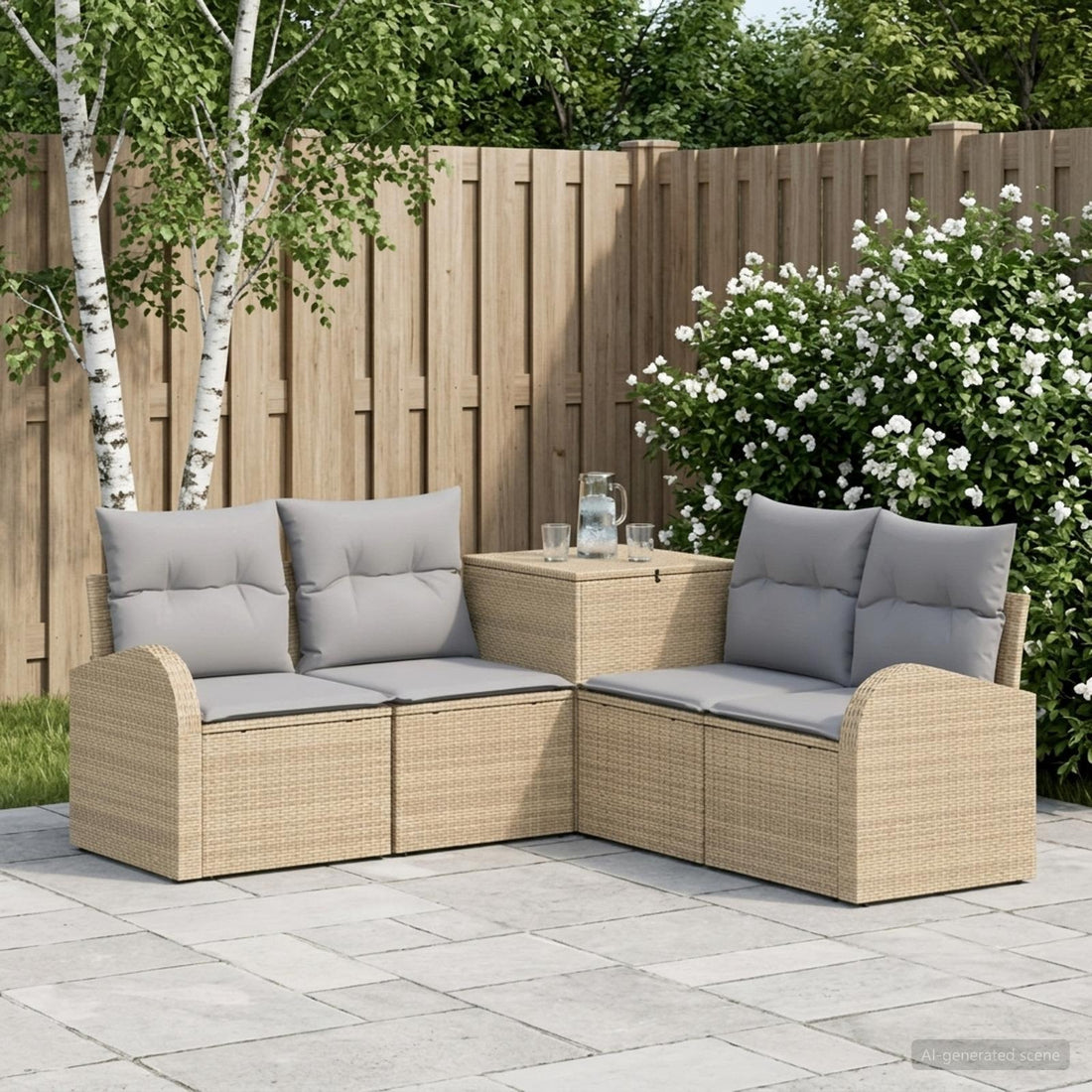vidaXL Juego de Sofá 5 uds. Beige y Gris Claro Ratán sintético y acero