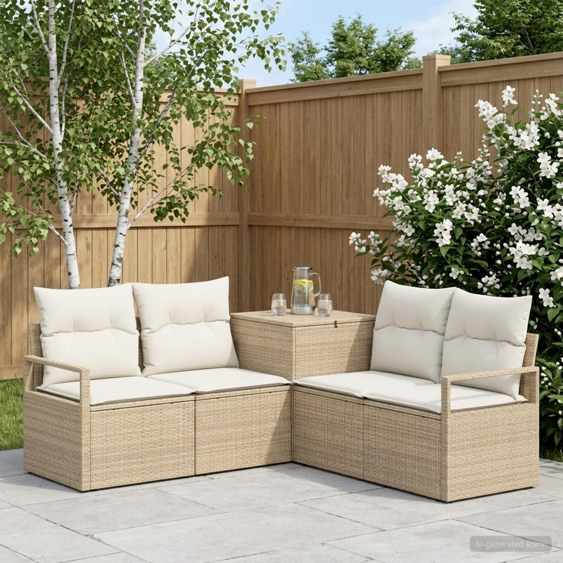 vidaXL Juego de Sofá 5 uds. Beige y blanco crema
