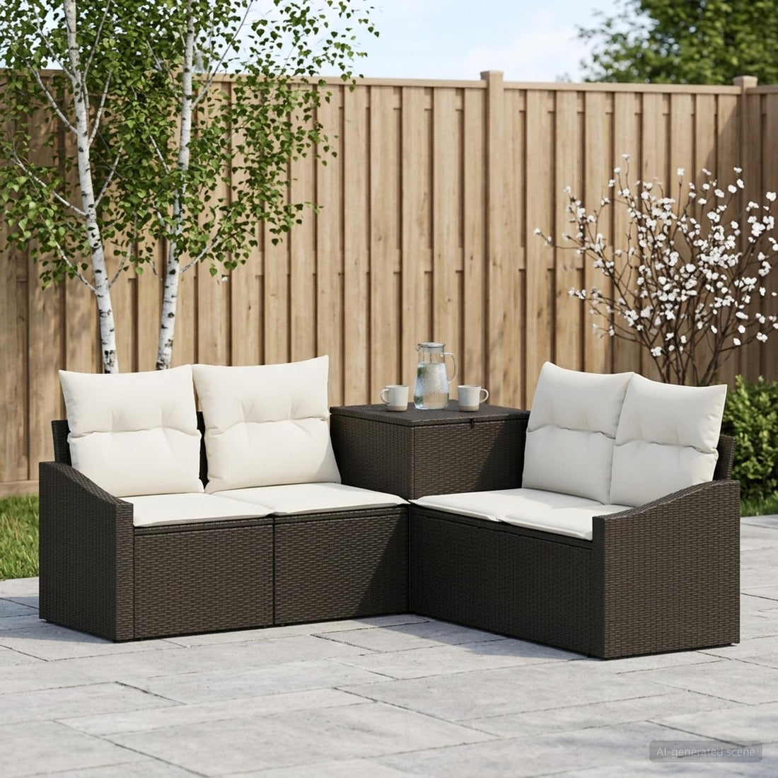 vidaXL Juego de Sofá 5 uds. Negro y Blanco Crema