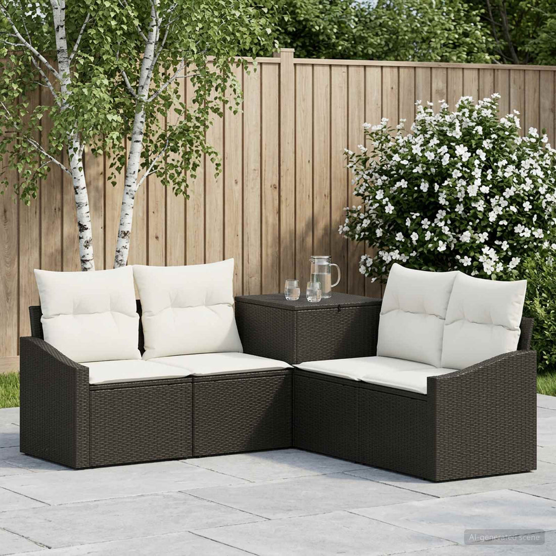 vidaXL Juego de Sofá 5 uds. Negro y Blanco Crema