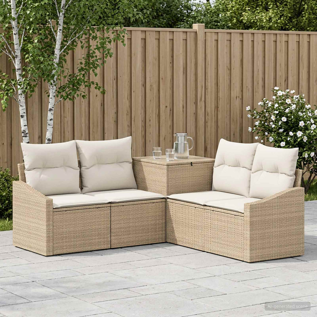 vidaXL Juego de Sofá 5 uds. Beige y blanco crema